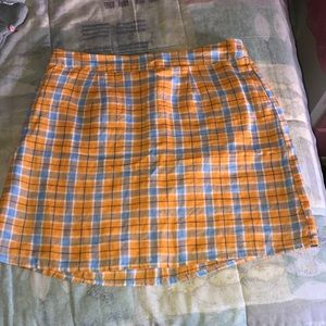 Blue and yellow plaid mini skirt